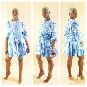 Tie Dye Circle Skirt Dress Blue